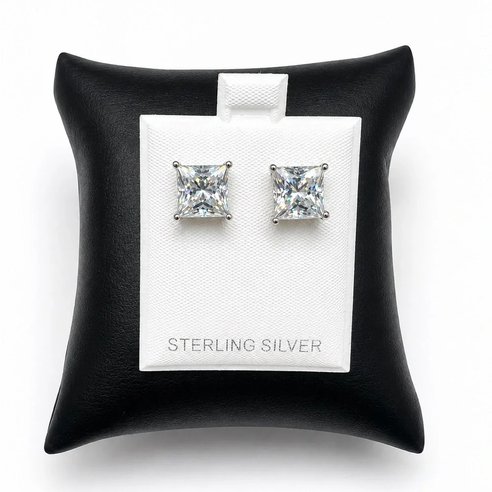 925 Sterling Silver Princess-Cut 6.00CTW MOISSANITE Stud Earrings